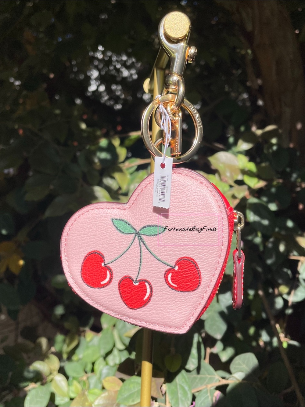 Coach CF160 Pink & Red Heart Pouch with Heart Cherry Print Bag Charm Keychain - Picture 3 of 9